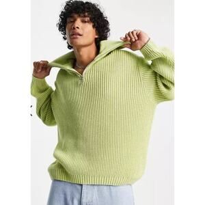 ASOS Unisex Oversized Neon Lemon Fisherman Rib Sweater Big Collar Size XS NEW